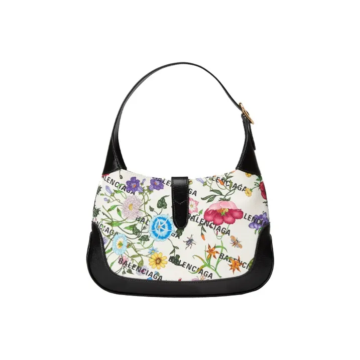 GUCCI Jackie 1961 Canvas With Leather Trim Crescent Shoulder Bag Shoulder Bag Trumpets Women's Black, Pink & Multicolor-6