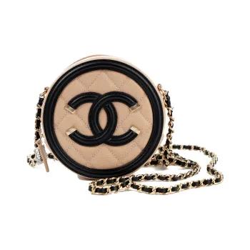 CHANEL Calfskin Shoulder Bag, Crossbody Bag Mini Women's Beige Black