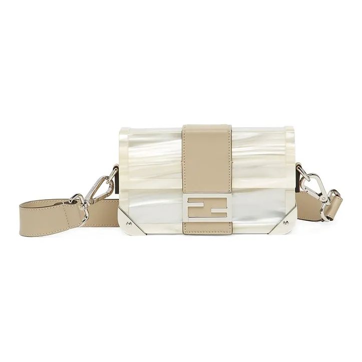 FENDI BaguetteTrunk Cow Leather Detail Baguette Bag Box Bag Shoulder Bag Crossbody Bag Mini Men's White/Beige-1