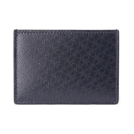 FERRAGAMO Leather Card Holder Men's Marine Blue-1
