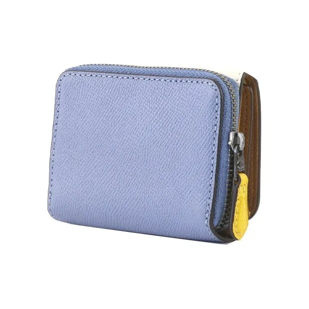 COACH Trifold Wallet Leather Card Holder Wallet Women's White With Blue And Purple-1