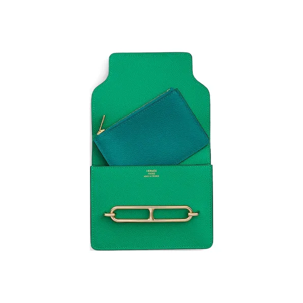 HERMES Roulis Evercolor Calfskin Wallet Coin Purse Card Holder Fanny Pack Women's Green-2