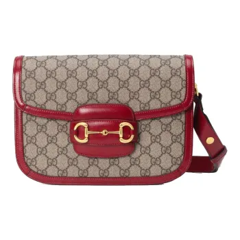 GUCCI Horsebit 1955 Canvas With Leather Saddle Bag, Shoulder Bag, Crossbody Bag Women's