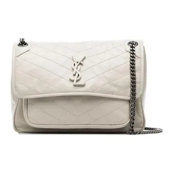 SAINT LAURENT Leather Hobo Bag, Crossbody Bag, Shoulder Bag Medium Size Women's White