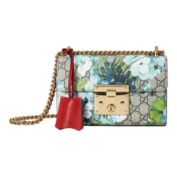 GUCCI Padlock Canvas With Leather Box Bag Chain Shoulder Bag Crossbody Bag Small Size Women's Beige/Blue/Red