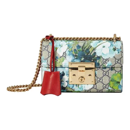 GUCCI Padlock Canvas With Leather Box Bag Chain Shoulder Bag Crossbody Bag Small Size Women's Beige/Blue/Red