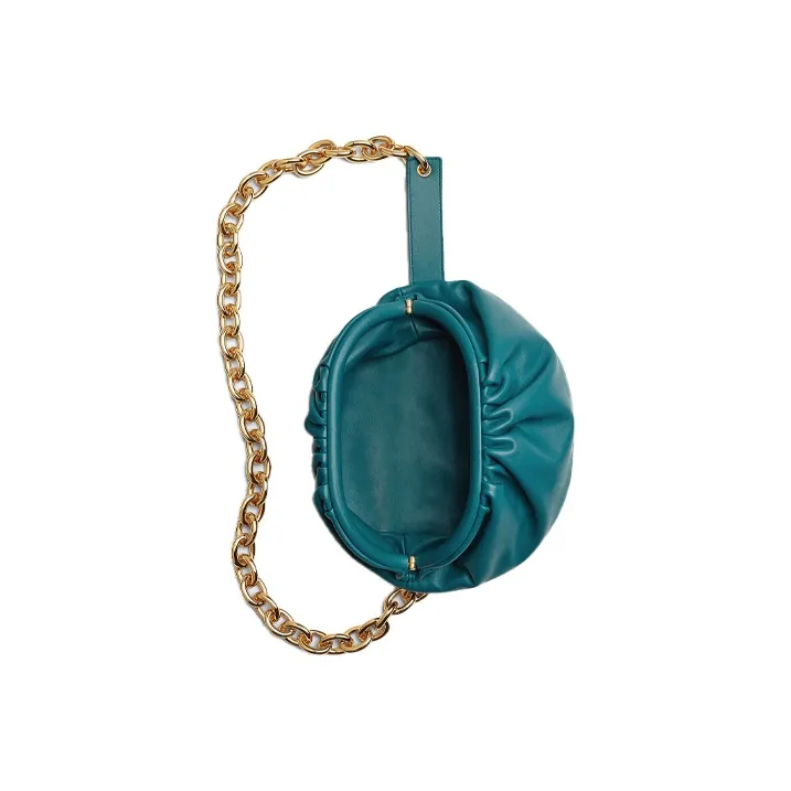 Bottega Veneta Leather Cloud Bag, One Shoulder Clutch Mini Women's Dark Blue-3