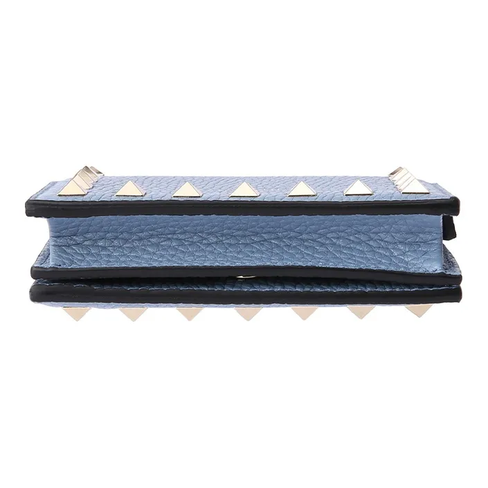 Valentino Rockstud Calfskin Wallet Card Holder Women's Sky Blue-3