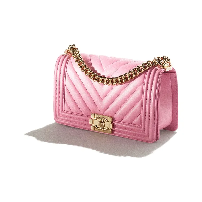 CHANEL 22SS Spring Summer Leboy Calfskin Flap Bag, One Shoulder Handbag, Crossbody Bag Medium Size Women's Pink-1