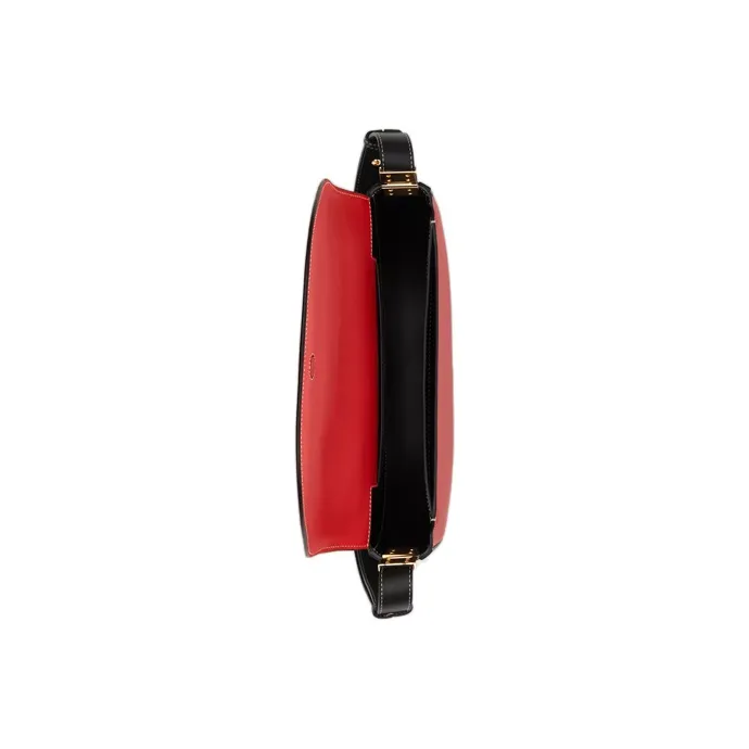Burberry Tricolor Leather Shoulder Bag Crescent Bag Portable Crossbody Bag Shoulder Bag Women's Bright Red-4