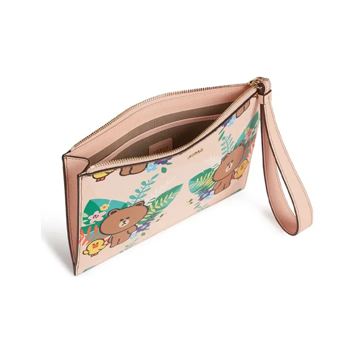 Furla LINE FRIENDS Collaboration Leather Clutch Wrist Bag Envelope Bag Small Size Women's Pink Multicolor-1