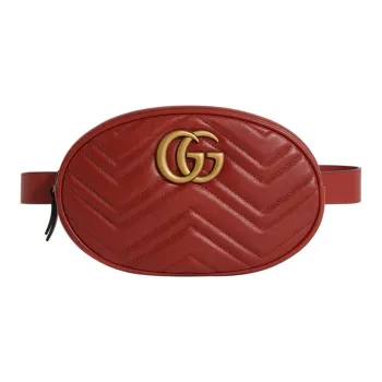 GUCCI GG Marmont Leather Sling Bag, Crossbody Bag, Fanny Pack Trumpets Women's Red