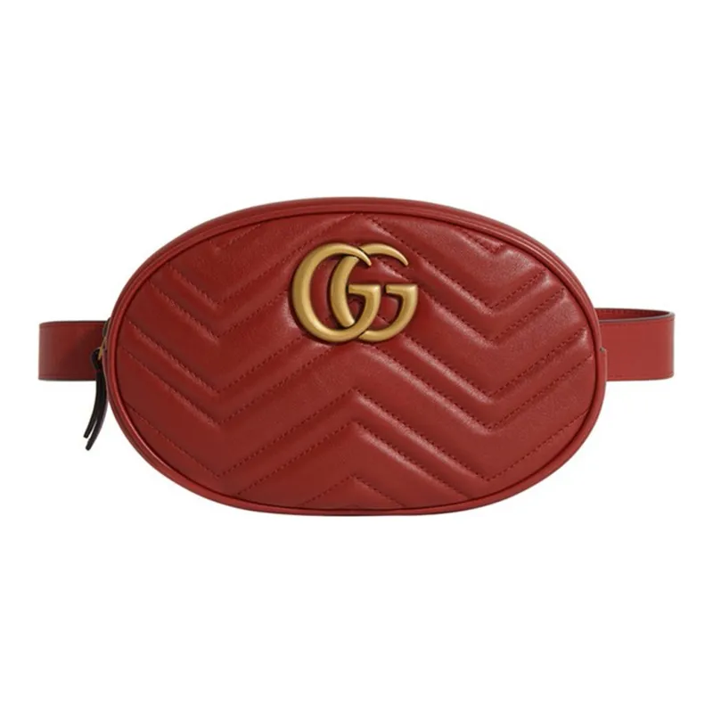 GUCCI GG Marmont Leather Sling Bag, Crossbody Bag, Fanny Pack Trumpets Women's Red-0