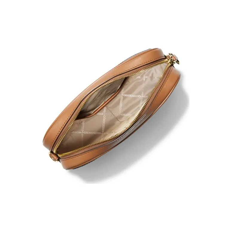 MICHAEL KORS Jet Set Charm Fabric MK Camera Bag, Crossbody Bag Large Size Women's White & Acorn Brown-2