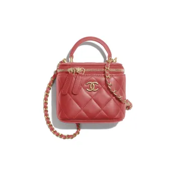 CHANEL Lambskin Box Bag Shoulder Bag Crossbody Bag Women's Watermelon Red