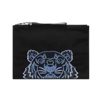 KENZO Embroidered Fabric Clutch Large Size Unisex Black Blue Multicolor