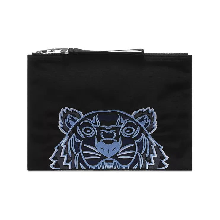 KENZO Embroidered Fabric Clutch Large Size Unisex Black Blue Multicolor-0