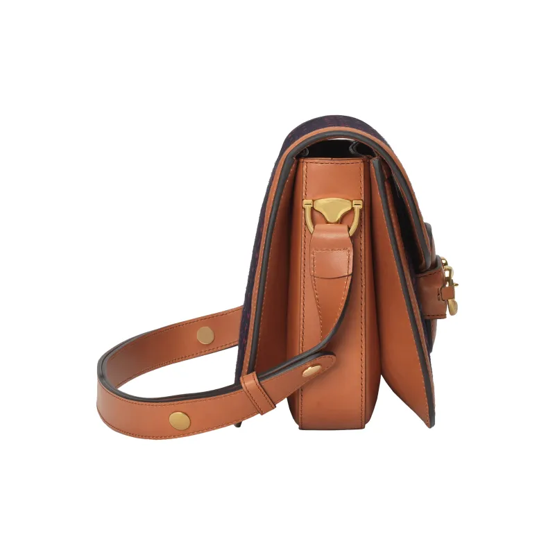 GUCCI Horsebit 1955 Wool Suede One Shoulder Handbag Crossbody Bag Women's Dark Blue/Fuchsia/Brown-2