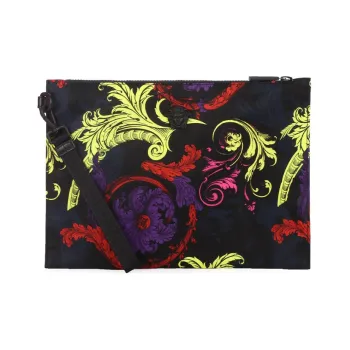 VERSACE Nylon Fabric Shoulder Bag Clutch Large Size Women's
