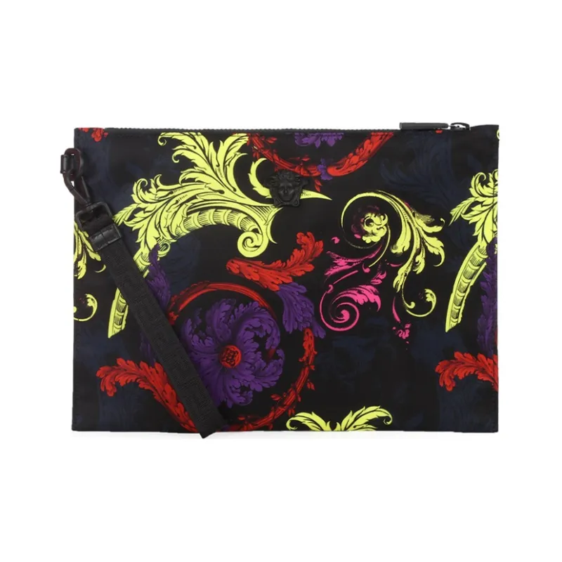 VERSACE Nylon Fabric Shoulder Bag Clutch Large Size Women's-0