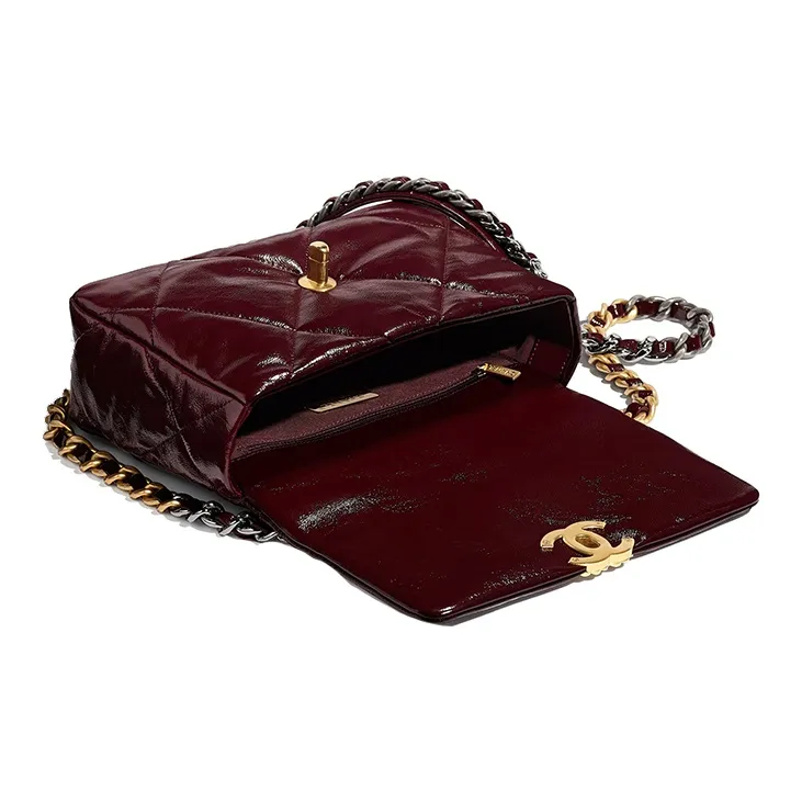 CHANEL Shiny Wrinkle Calfskin Flap Bag, Shoulder Bag, Crossbody Bag Trumpets Women's Burgundy-2