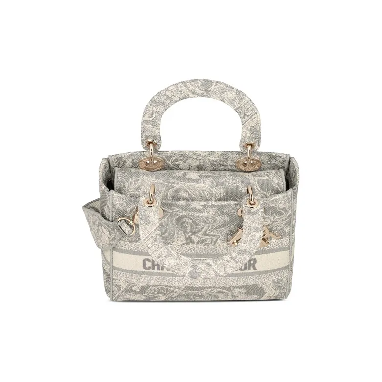 DIOR Embroidery Lady Dior Bag, Handbag, Shoulder Bag, Crossbody Bag Medium Size Women's Gray-3