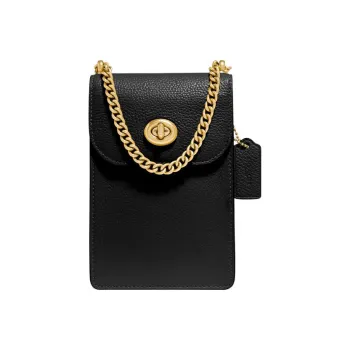 COACH Leather Cell Phone Pouch Mini Women's Black, Gold