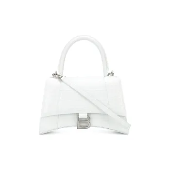 Balenciaga Hourglass Small Top Handle Bag Crocodile Embossed White