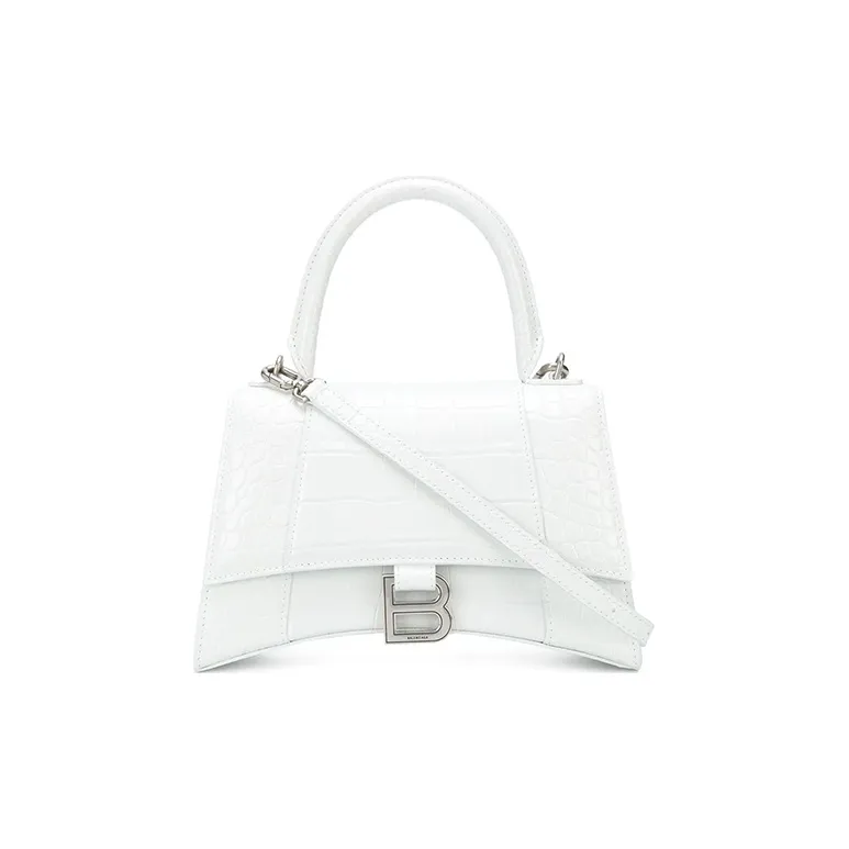 Balenciaga Hourglass Small Top Handle Bag Crocodile Embossed White-0