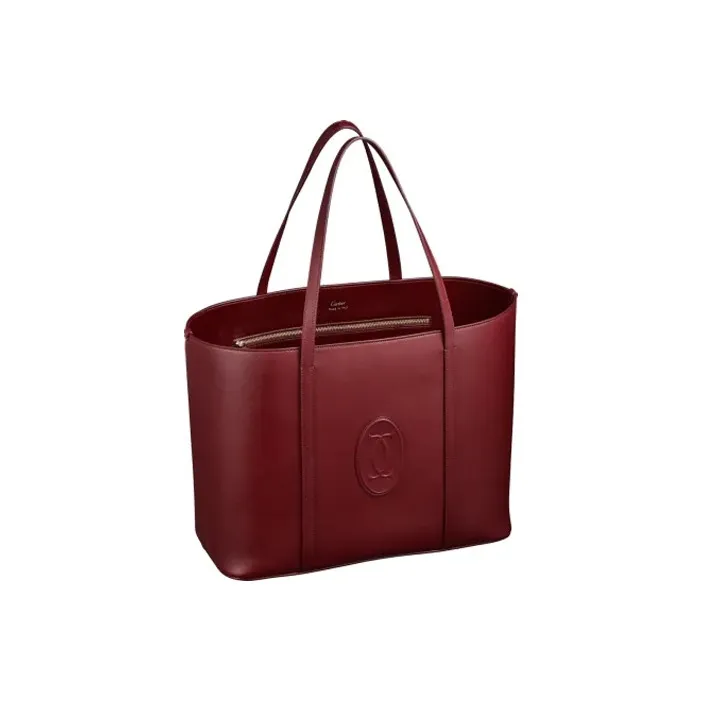 CARTIER Calfskin Tote One Shoulder Handbag Women's Burgundy-0