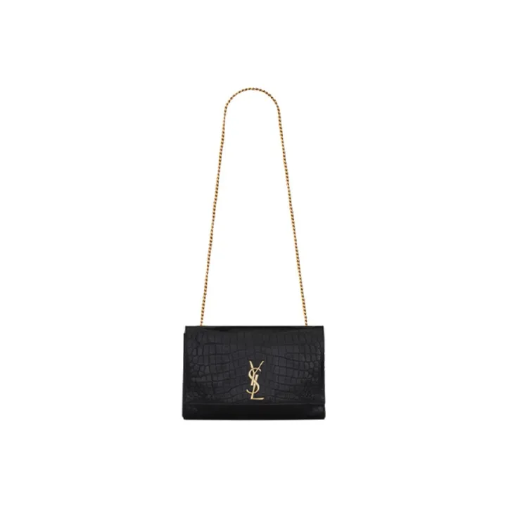 SAINT LAURENT KATE Crocodile Pattern Embossed Cow Leather Shoulder Bag Crossbody Bag Medium Size Women's Black/Brick-1