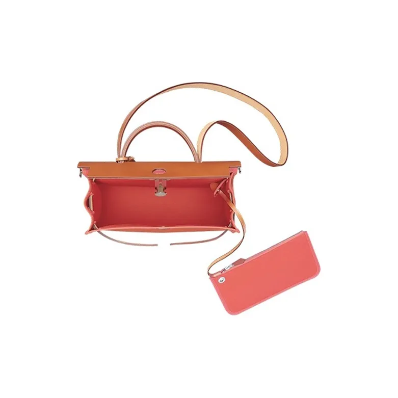 HERMES Herbag Zip Canvas With Leather Handbag Women's Fuchsia-2