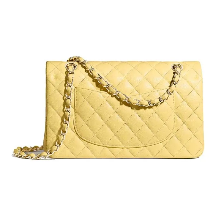 CHANEL Classic Flap CF Grain Calfskin & Metal Flap Bag, Shoulder Bag, Crossbody Bag Women's Yellow-2