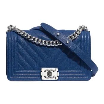 CHANEL Leboy Grain Embossed Calfskin Shoulder Bag Women's Blue