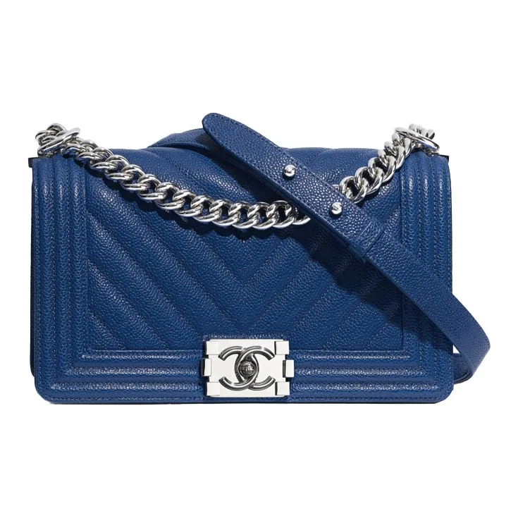 CHANEL Leboy Grain Embossed Calfskin Shoulder Bag Women's Blue-0