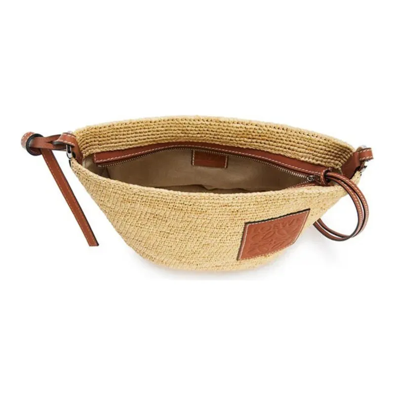 LOEWE Raffia Fiber Cow Leather Straw Bag Shoulder Bag Crossbody Bag Women's Natural & Brown Umber-4