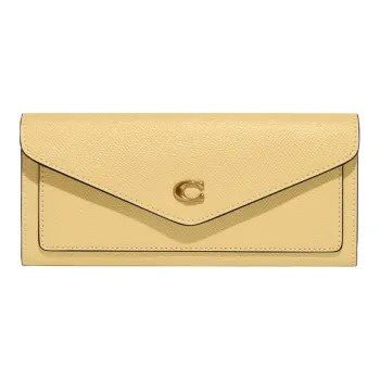 COACH Wyn Leather Card Holder Clutch Wallet Small Size Women's Light Yellow