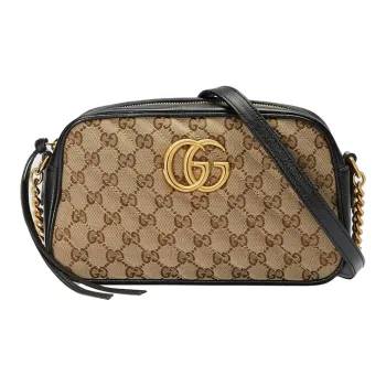 GUCCI Marmont Canvas With Leather Camera Bag Shoulder Bag Crossbody Bag Small Size Women's Ebony/Black