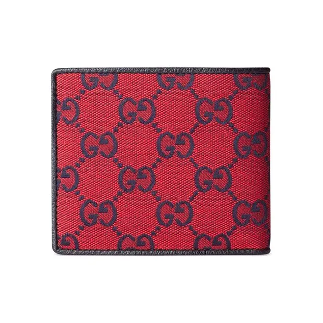 GUCCI Valentine's Day Collection Canvas With Leather Card Holder Canvas Bag Wallet Men's Red/Blue-2