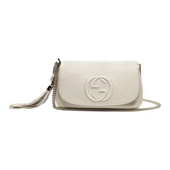 GUCCI Soho Leather Chain Shoulder Bag Crossbody Bag Women's White