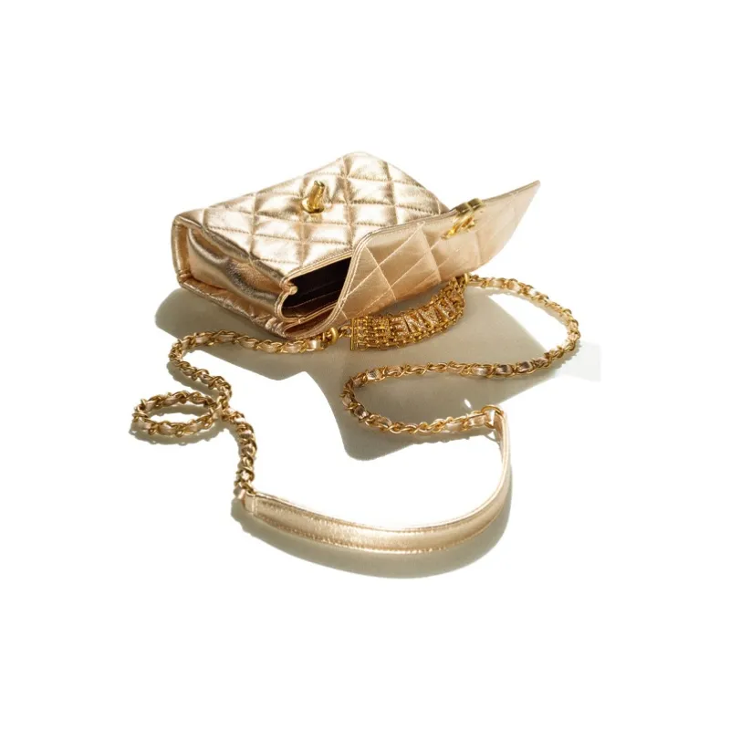 CHANEL Sheepskin Shoulder Bag, Crossbody Bag Mini Women's Gold-3