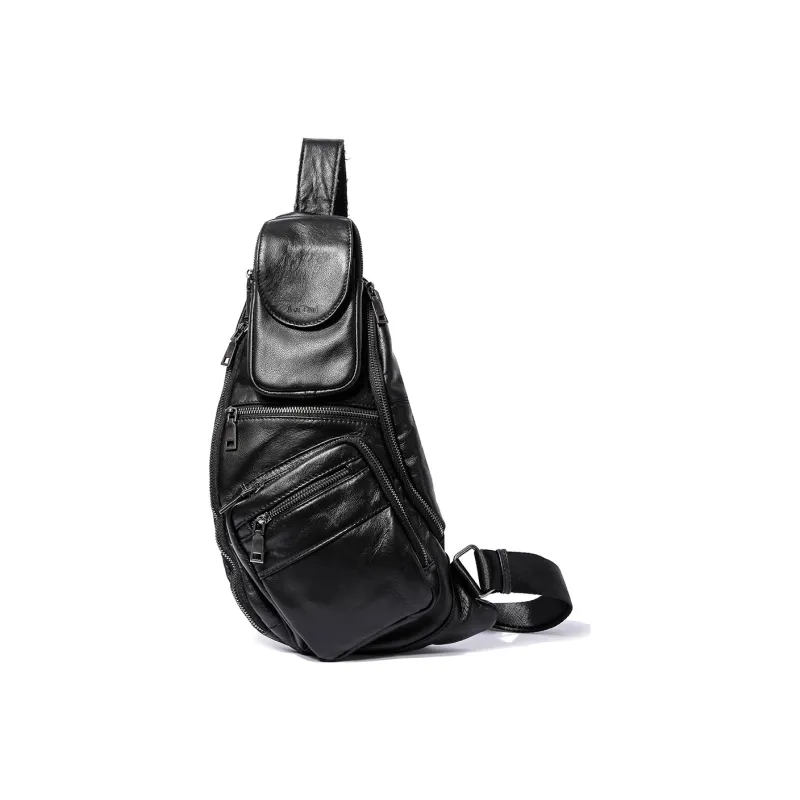 Ace Paul Top Grain Cow Leather Sling Bag Men's Black-0