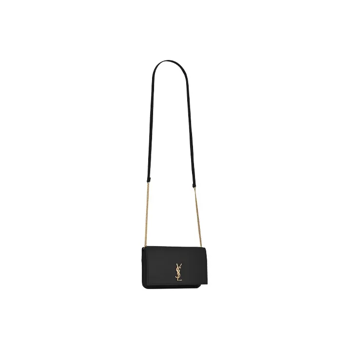 SAINT LAURENT Monogram Calfskin Smooth Finish Leather Crossbody Cell Phone Pouch Women's Black-2