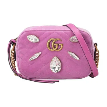 GUCCI GG Marmont Velvet Crossbody Bag Shoulder Bag Mini Women's Pink