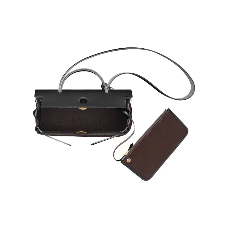 HERMES Herbag Zip Reversible Canvas With Cow Leather Handbag Shoulder Bag Crossbody Bag Unisex Chocolate-3