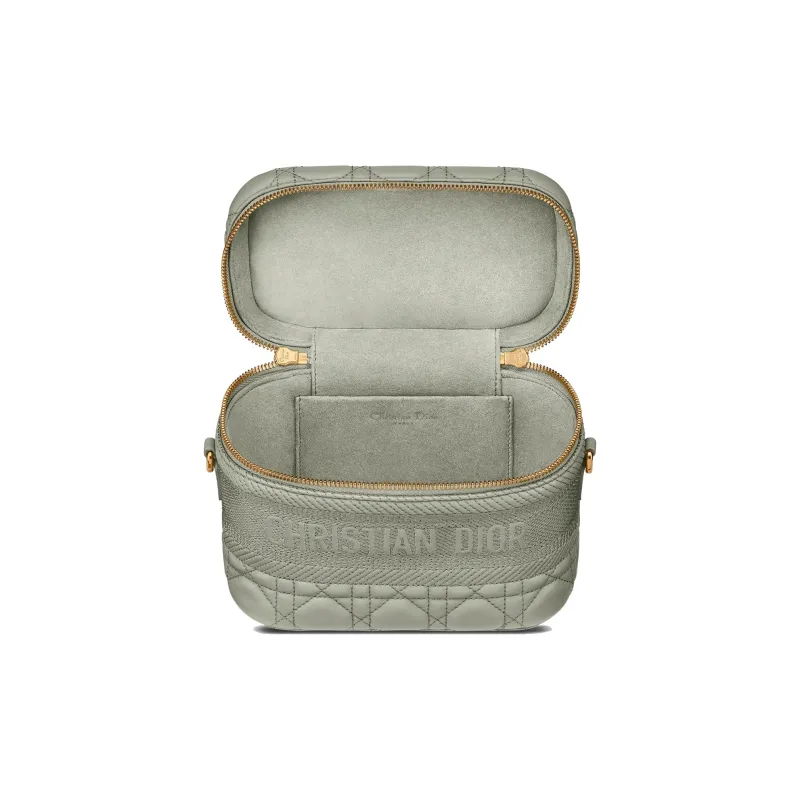 DIOR Lady Dior Sheepskin Portable One Shoulder Crossbody Makeup Bag Small Size Women's Light Green Gray-2