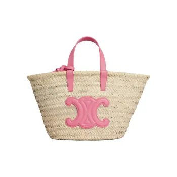 CELINE Triomphe Raffia And Bonded Leather Trim Tote Bag Straw Bag Shoulder Bag Crossbody Bag Handbag Women's Pink