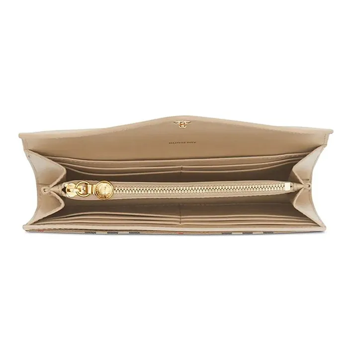 Burberry Cotton Envelope Bag Card Holder Wallet Women's Khaki-2
