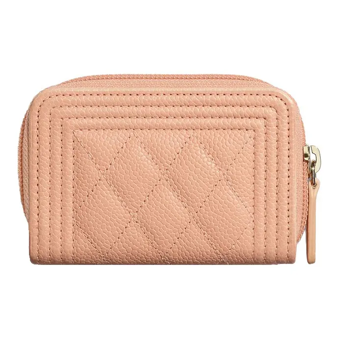 CHANEL Leboy Grain Litchi Grain Calfskin Zipper Wallet, Card Holder Women's Pink-1