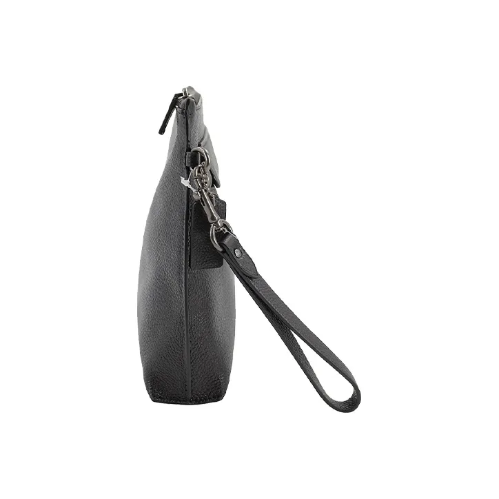 COACH Pouch Polished Pebbled Leather Wrist Bag Clutch Large Size Men's Black-3